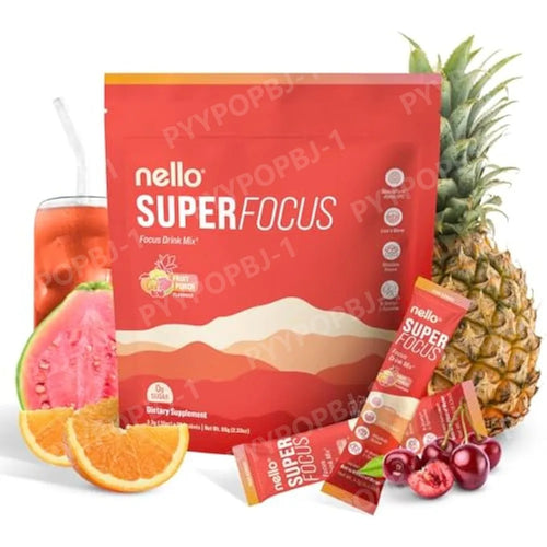 Nello Superfocus Focus Drink Mix – Fruit Punch Flavor Lion’S Mane Rhodiola & N-Acetyl L-Tyrosine – Sugar-Free On-The-Go Packets